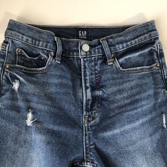 GAP Denim Women’s Cheeky Straight Jeans Medium Indigo Blue Raw Hem Tag Size 2/26 - Picture 11 of 16